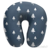 Travel Pillow Trees on Navy Linen Memory Foam U Neck Pillow for Lightweight Support in Airplane Car Train Bus - B07V3XMFJJ